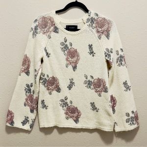 Lucky Brand Floral Knit Sweater with Flare Sleeves